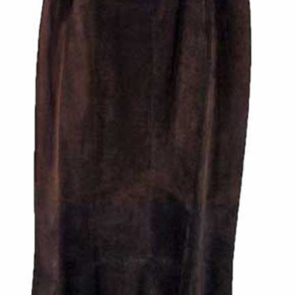 SKIRT SUEDE MISSES 14, DARK BROWN, LONG A-LINE, SCALLOPED HEM, BACK ZIPPER, - Picture 1 of 5